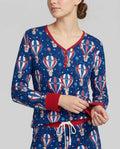 Patriotische Welpen in Heißluftballons Familien-Pyjama-Set aus Bambus für Damen
