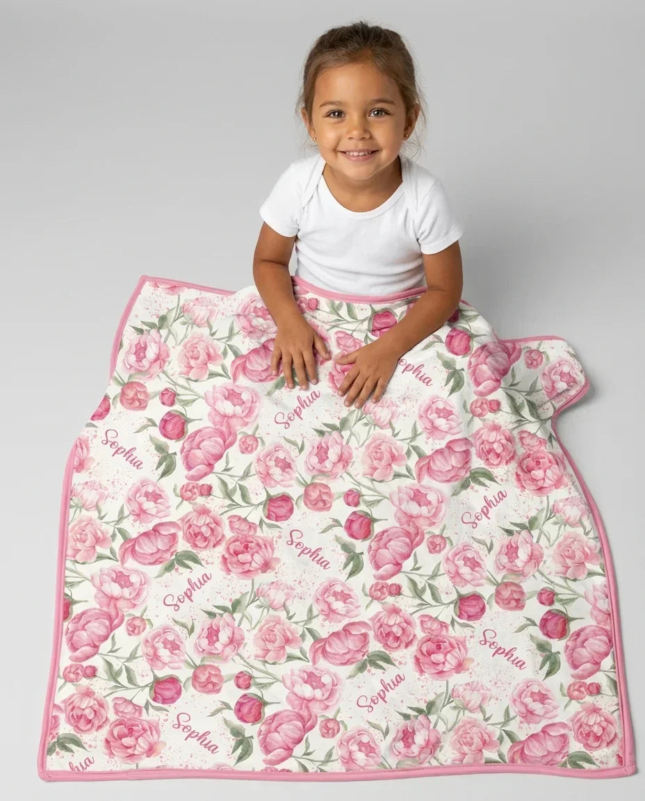 Custom Name Birth Month Flowers Bamboo Blanket