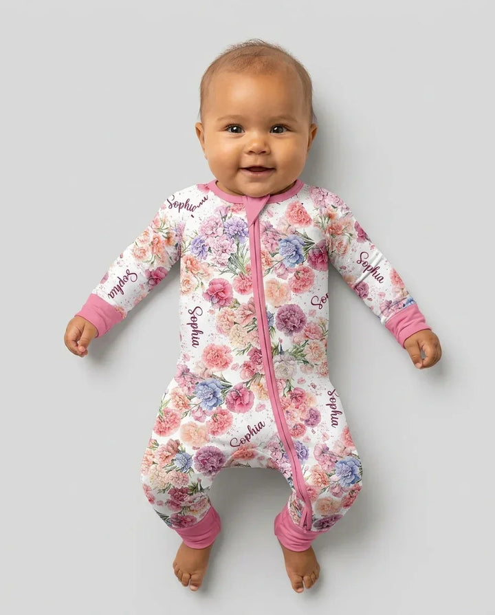 Bambú Convertible Zippy con Flores de Mes de Nacimiento y Nombre Personalizado
