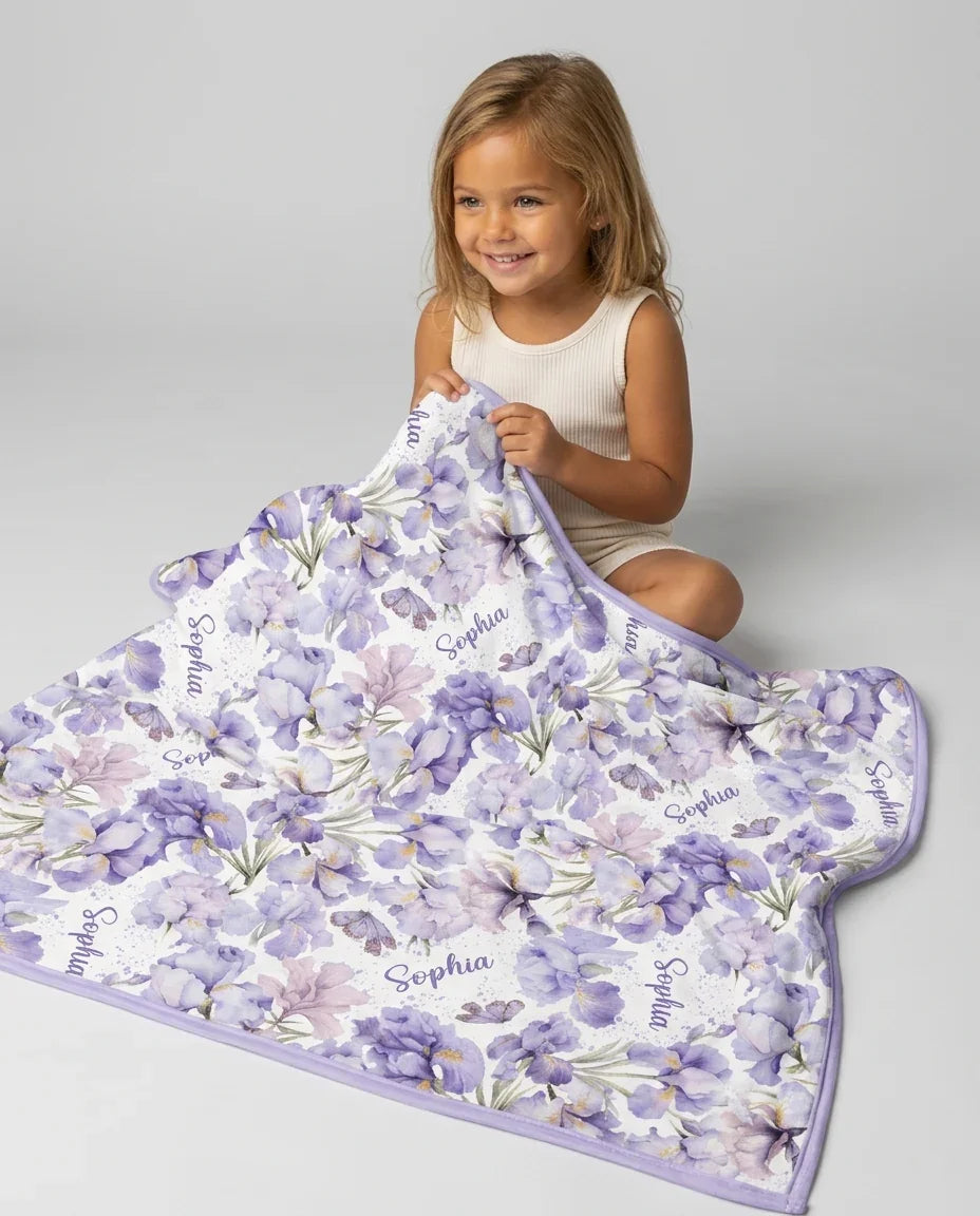 Custom Name Birth Month Flowers Bamboo Blanket