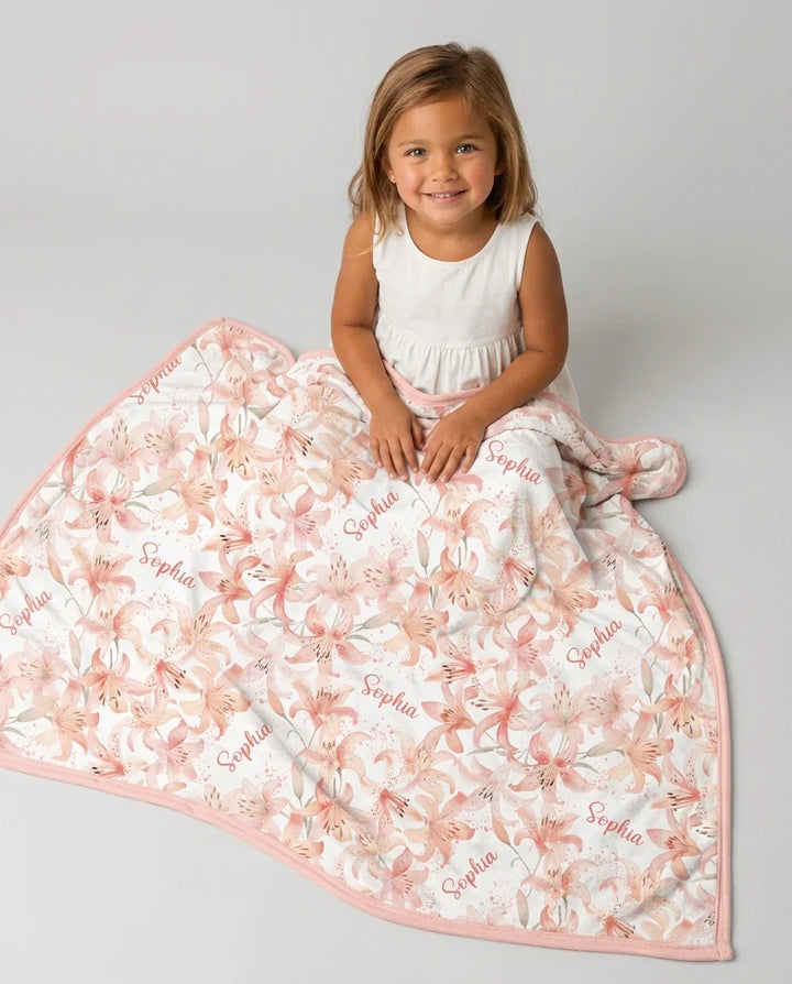Custom Name Birth Month Flowers Bamboo Blanket