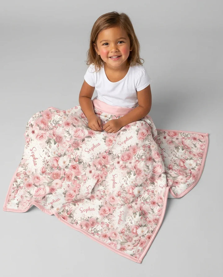 Custom Name Birth Month Flowers Bamboo Blanket