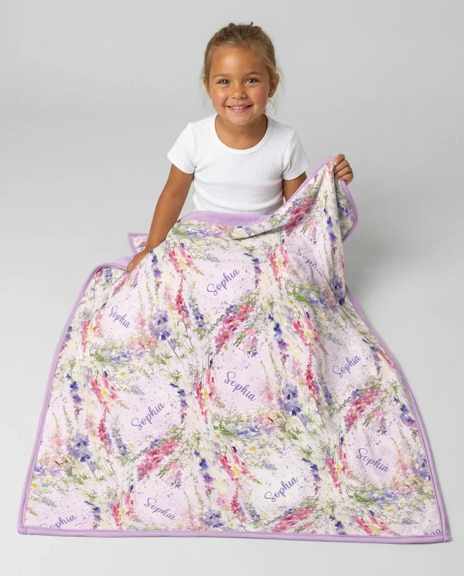 Custom Name Birth Month Flowers Bamboo Blanket