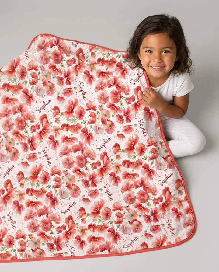 Custom Name Birth Month Flowers Bamboo Blanket