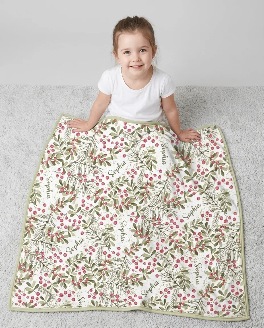 Custom Name Birth Month Flowers Bamboo Blanket