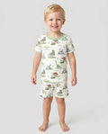 Dinos On The Green Daddy & Me Matching Bamboo Two Piece Short Sleeve Shorts Pajama Set