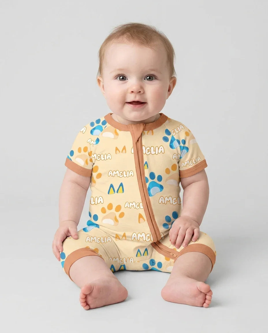 Custom Name Favourite Blue Dog Family Matching Bamboo Shorty Zippy