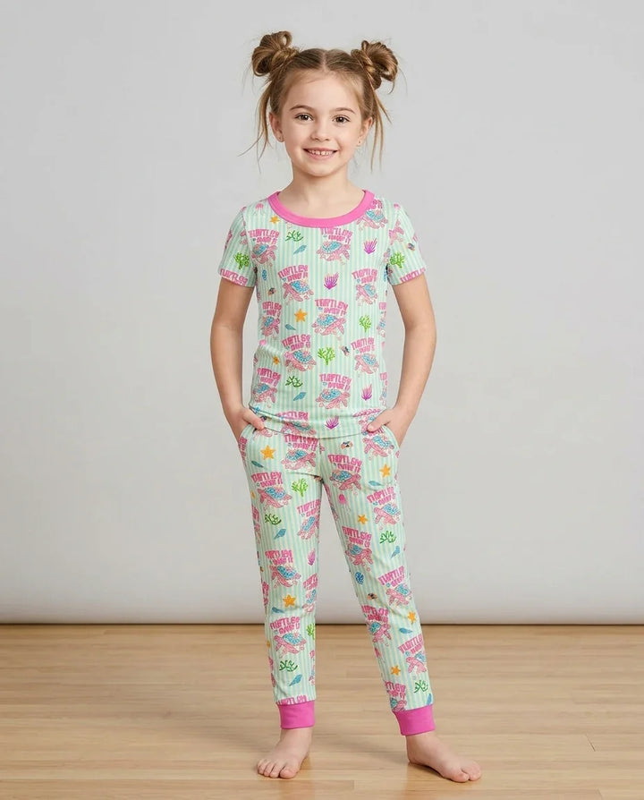 Turtley Over It Family Matching Bamboo Two Piece Short Sleeve Pajama Set