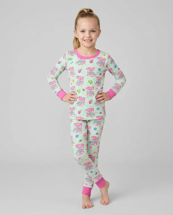 Turtley Over It Family Matching Bamboo Two Piece Long Sleeve Pajama Set