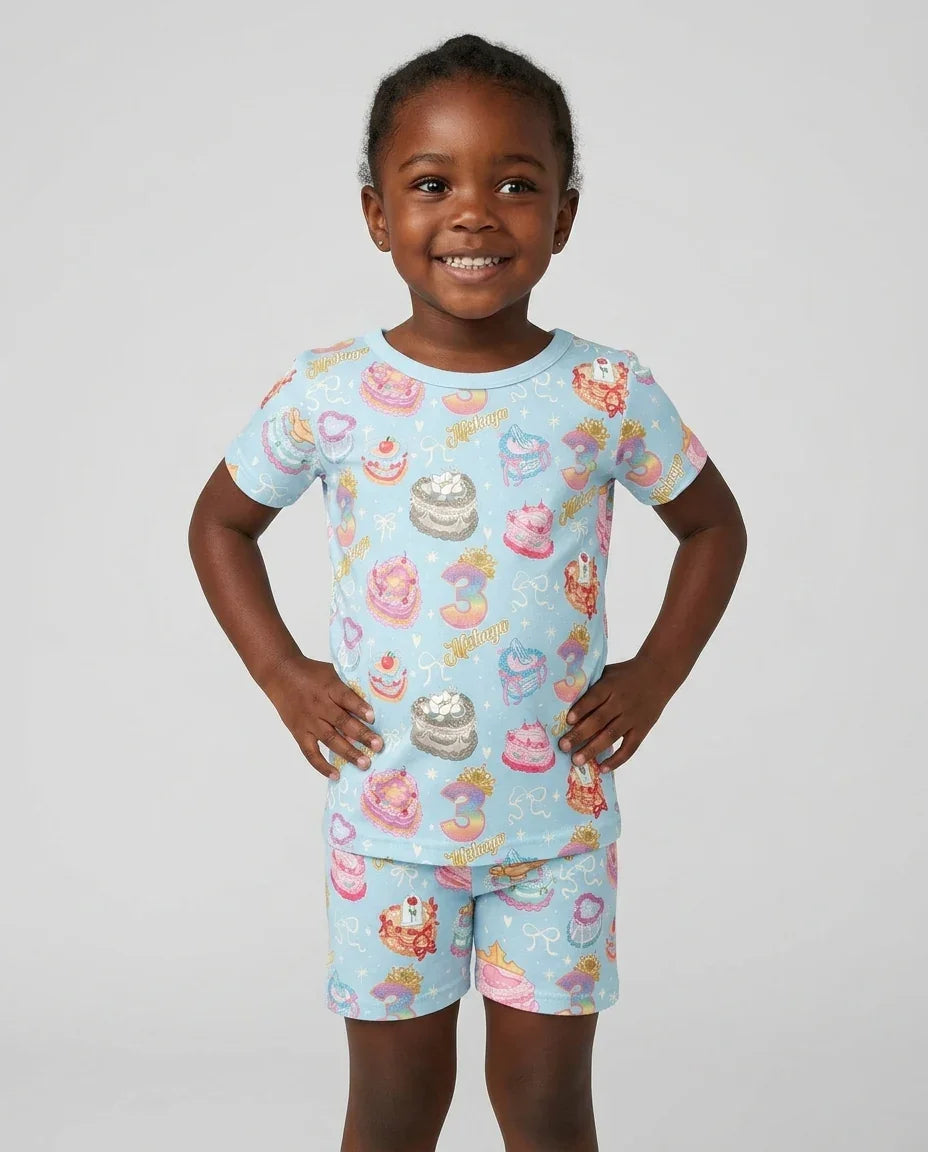 Custom Princess Baby Birthday Bamboo Two Piece Short Sleeve Pajama Set