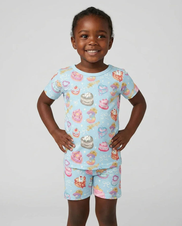 Custom Princess Baby Birthday Bamboo Two Piece Short Sleeve Shorts Pajama Set
