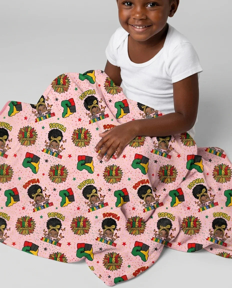 Custom Name Little Miss Juneteenth Bamboo Blanket