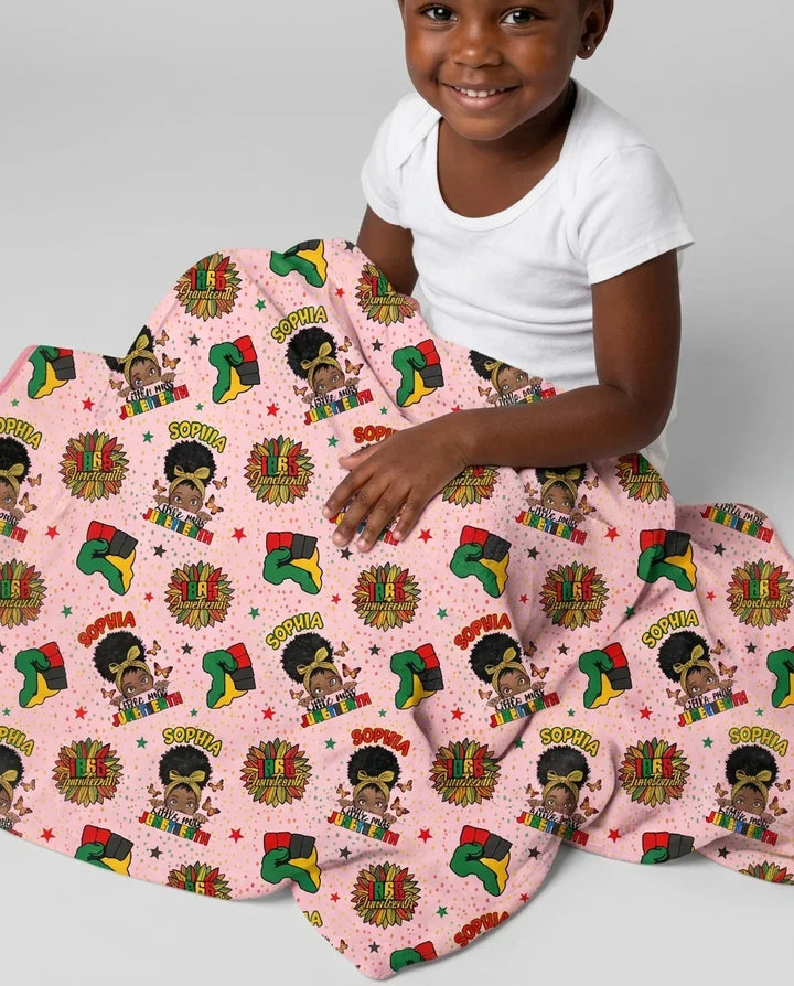 Custom Name Little Miss Juneteenth Bamboo Blanket