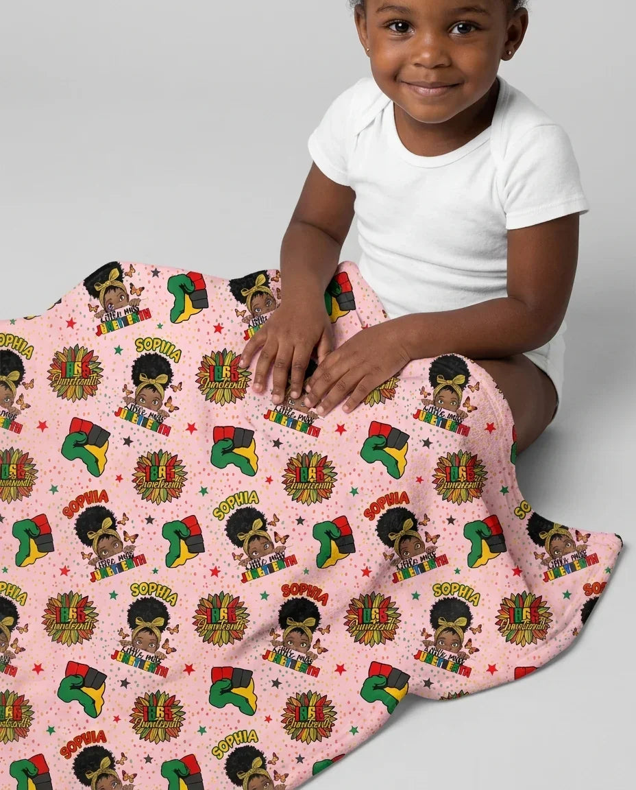 Custom Name Little Miss Juneteenth Bamboo Blanket