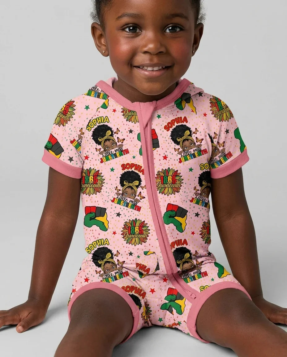 Custom Name Little Miss Juneteenth Bamboo Shorty Zippy