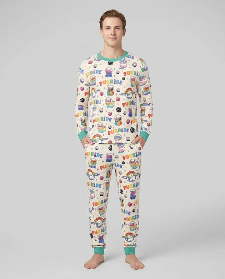 Rainbow Space Cats Family Matching Bamboo Men's Pajama Set