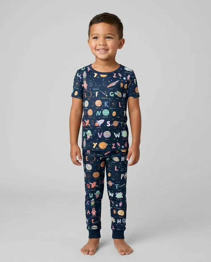 Space Alphabet Bamboo Two Piece Short Sleeve Pajama Set