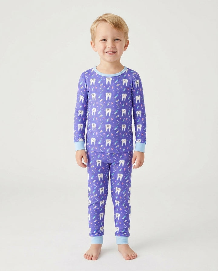 Brushing Teeth Bamboo Two-Piece Short Sleeve Pajama Set