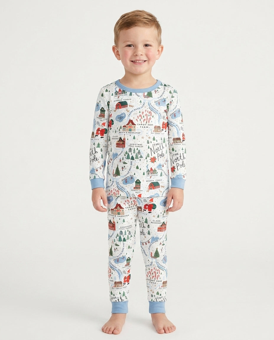 The North Pole Map Bamboo Two Piece Long Sleeve Pajama Set
