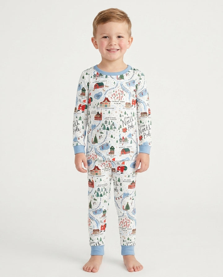 The North Pole Map Bamboo Two Piece Long Sleeve Pajama Set