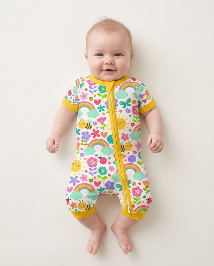 Traje Enterizo Corto de Bambú con Cremallera, Sol de Verano