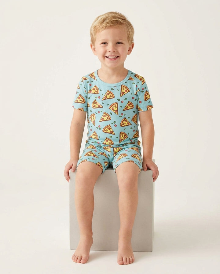 Pizza Doodle Bamboo Two-Piece Short Sleeve Shorts Pajama Set