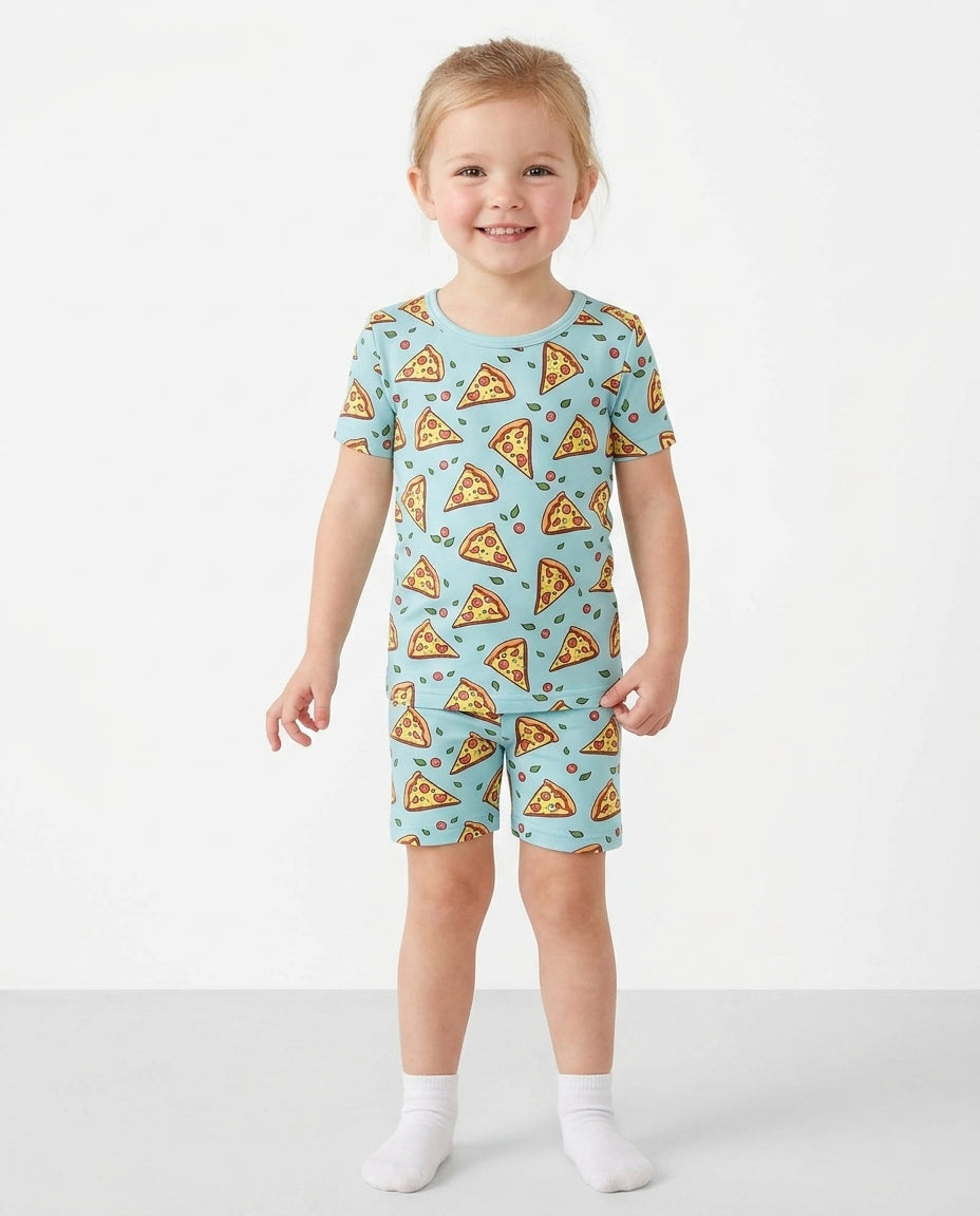 Pizza Doodle Bamboo Two-Piece Short Sleeve Shorts Pajama Set