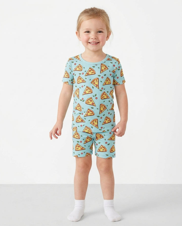 Pizza Doodle Bamboo Two-Piece Short Sleeve Shorts Pajama Set