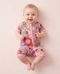 Rainbow Blooms Bamboo Shorty Zippered Romper