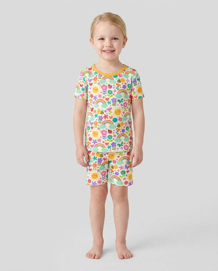 Summer Sunshine Bamboo Two Piece Short Sleeve Shorts Pajama Set