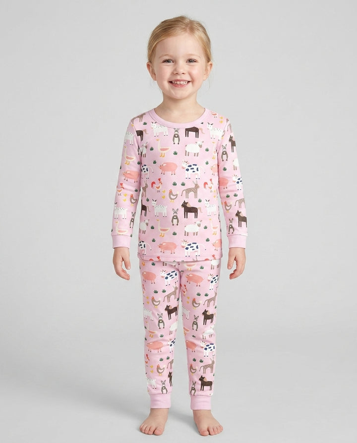 Pink Farm Animals Bamboo Two Piece Pajama Set