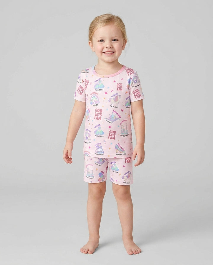 God Says I Am Girl Bamboo Two Piece Short Sleeve Shorts Pajama Set
