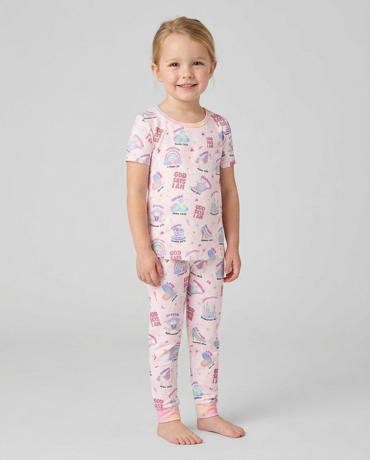 God Says I Am Girl Bamboo Two Piece Short Sleeve Pajama Set