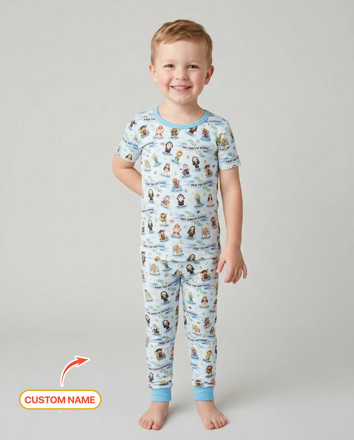 Holy Saints of Heaven Custom Name Bamboo Two Piece Short Sleeve Pajama Set
