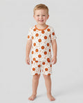 Conjunto de pijama de dos piezas de baloncesto naranja de bambú de manga corta y pantalón corto