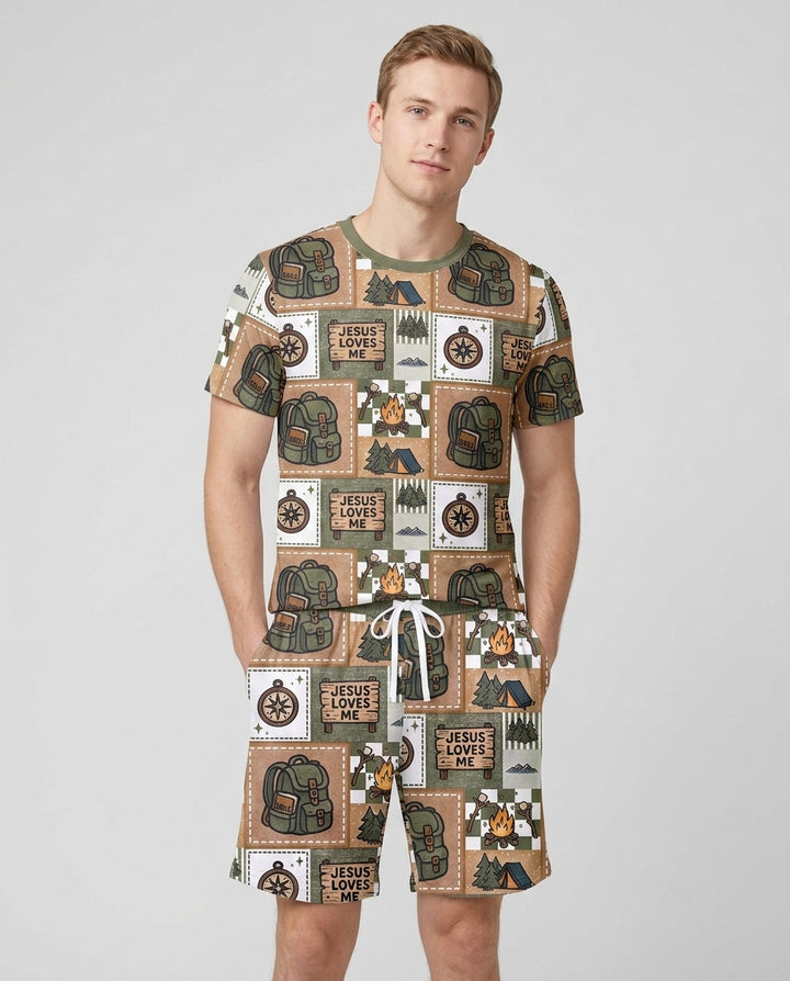 Camping Jesus Loves Me Bamboo Men Short Sleeve Short Pajama Set