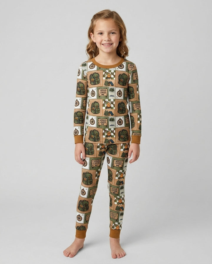 Camping Jesus Loves Me Bamboo Two Piece Long Sleeve Pajama Set