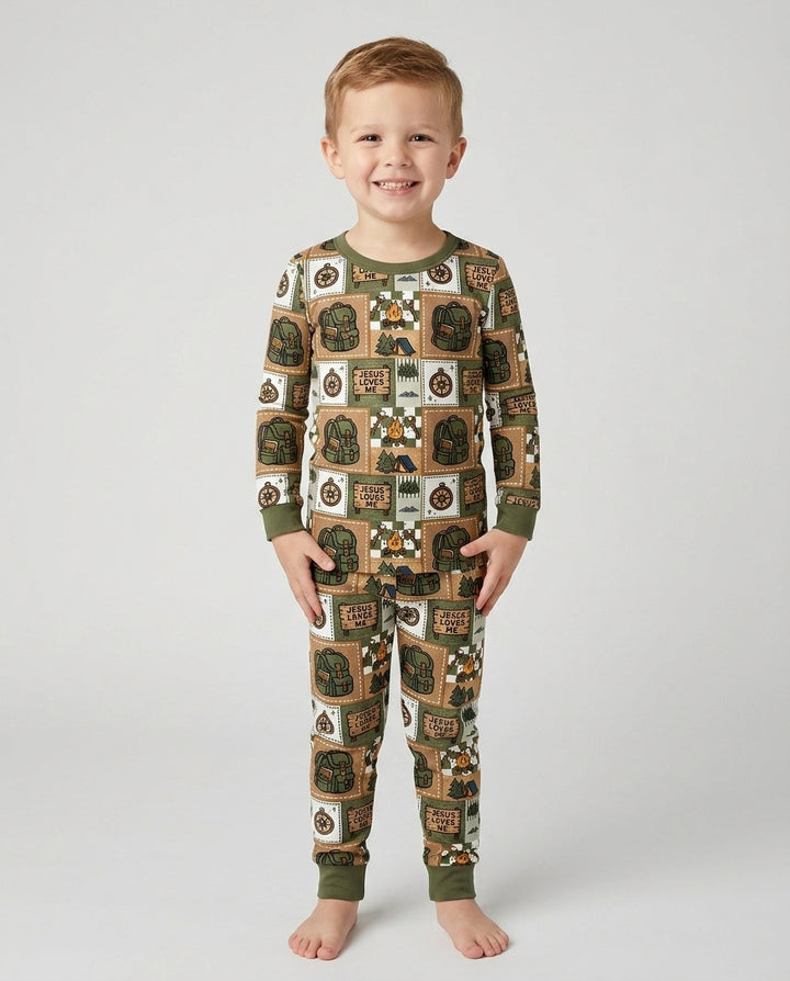 Camping Jesus Loves Me Bamboo Two Piece Long Sleeve Pajama Set