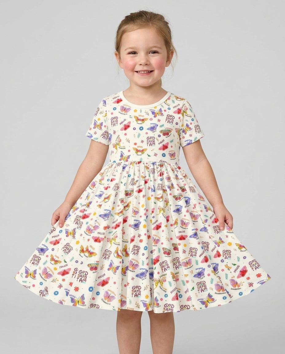 Custom Name God says I am Butterfly Bamboo Twirl Dress