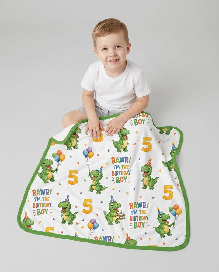 Personalized Dinosaur Birthday Boy Bamboo Blanket