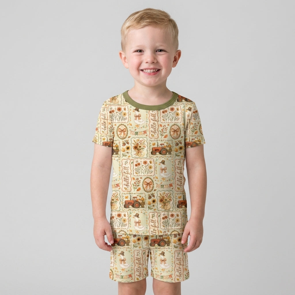 Farmhouse Fall Goose Family Matching Bamboo Two Piece Short Sleeve Shorts Pajama Set