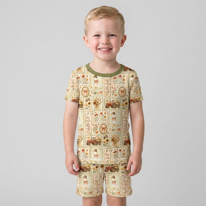 Farmhouse Fall Goose Family Matching Bamboo Two Piece Short Sleeve Shorts Pajama Set