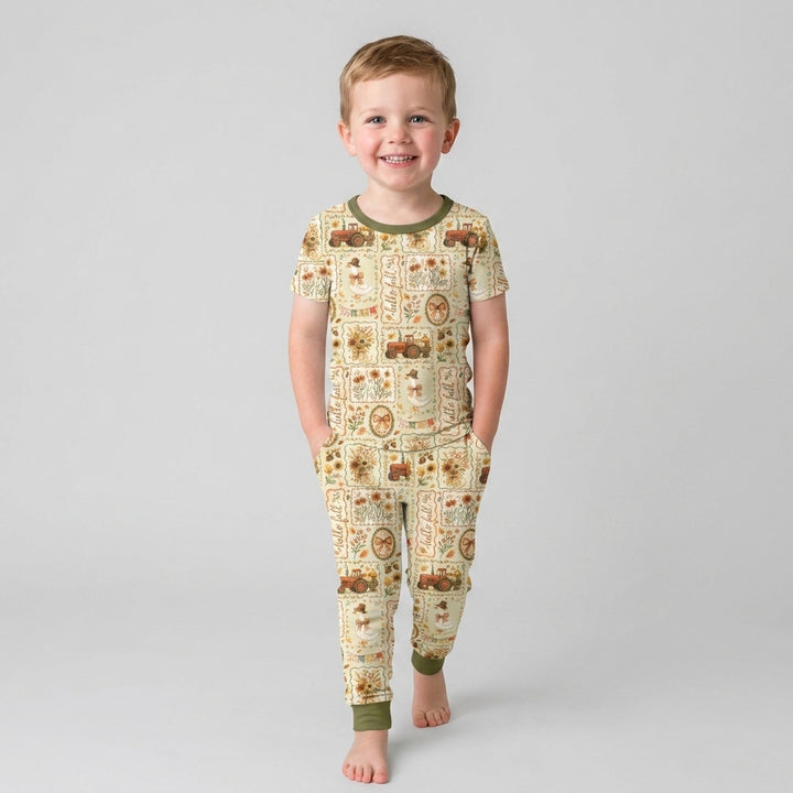 Farmhouse Fall Goose Family Matching Bamboo Two Piece Short Sleeve Pajama Set
