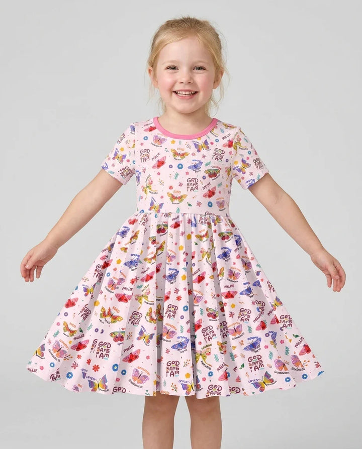 Custom Name God says I am Butterfly Bamboo Twirl Dress