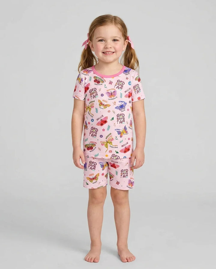 Custom Name God says I am Butterfly Bamboo Two Piece Short Sleeve Shorts Pajama Set