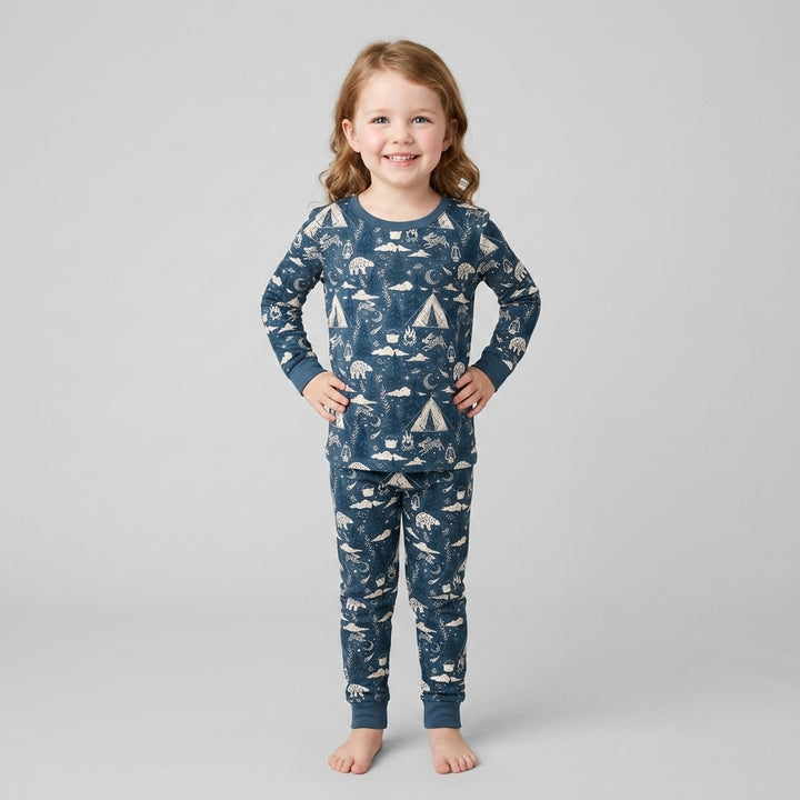 Night Camping Adventure Matching Family Bamboo Two Piece Long Sleeve Pajama Set