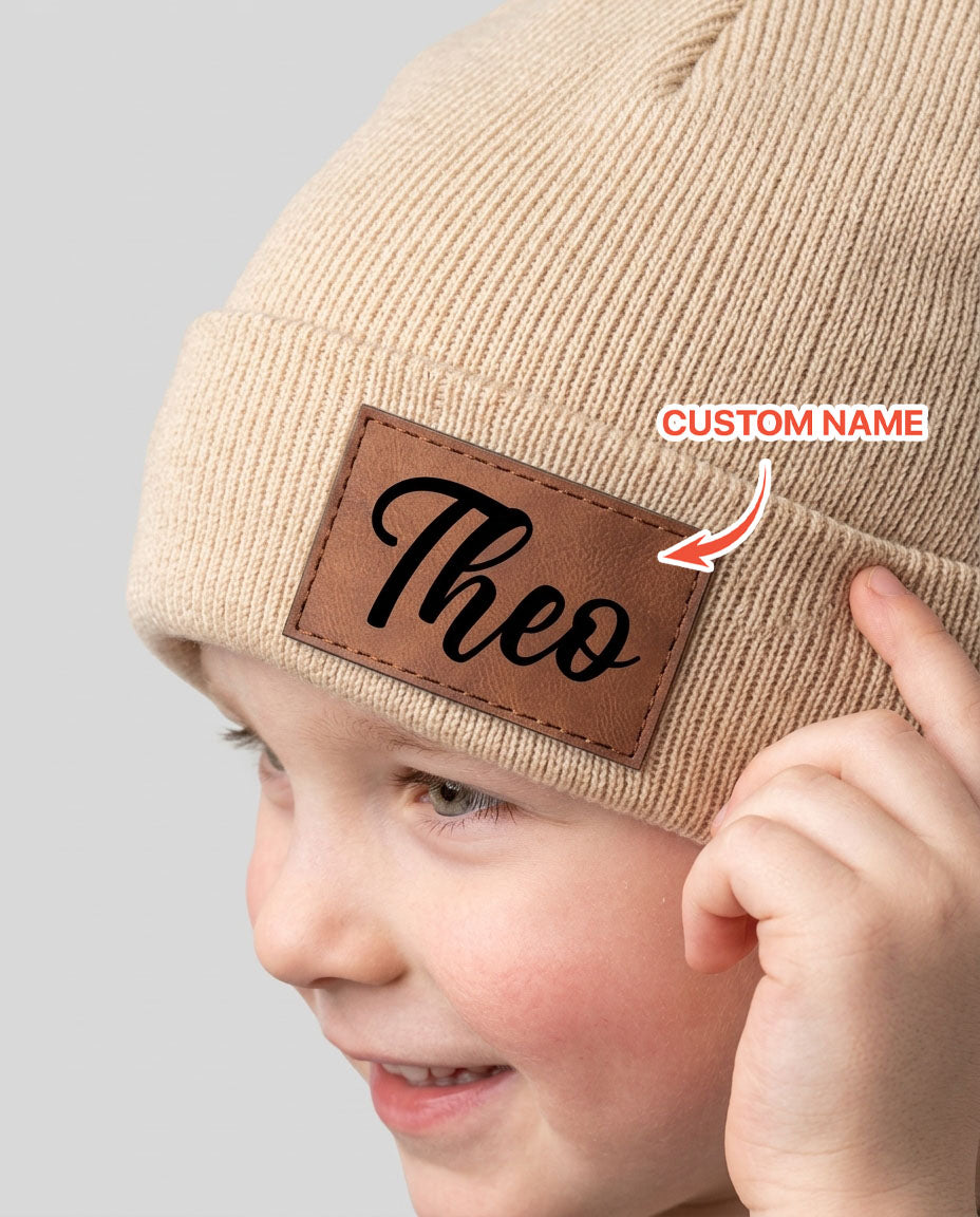 Custom Name Leather Patch Beanie