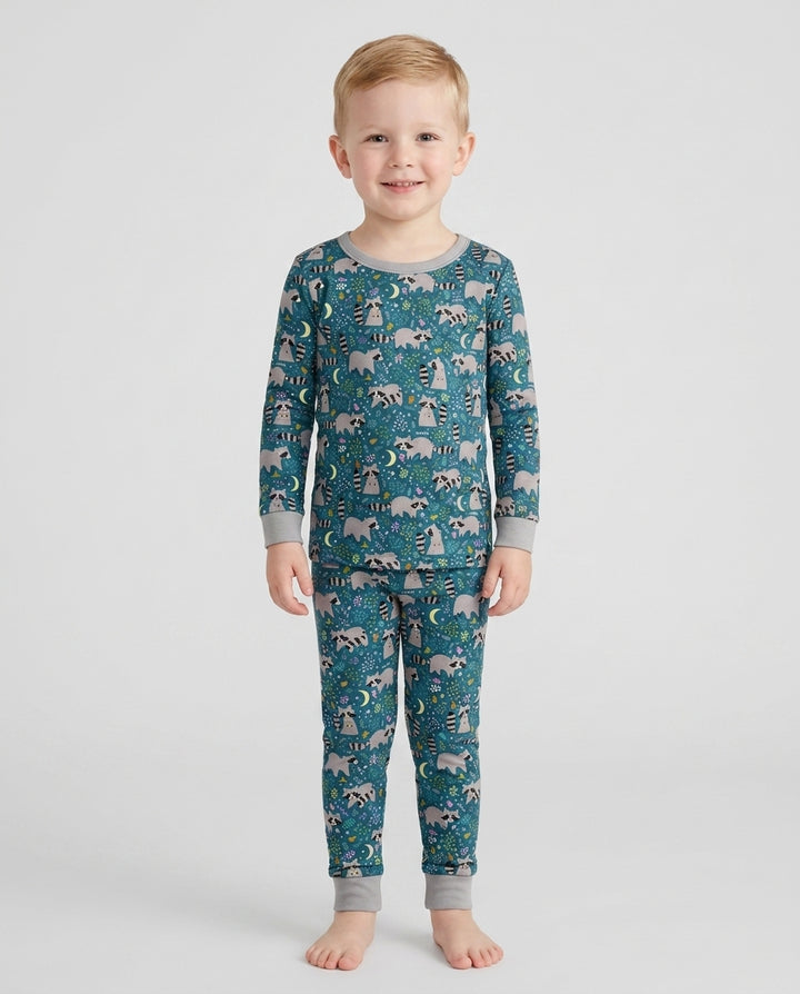 Midnight Raccoons Bamboo Two Piece Long Sleeve Pajama Set