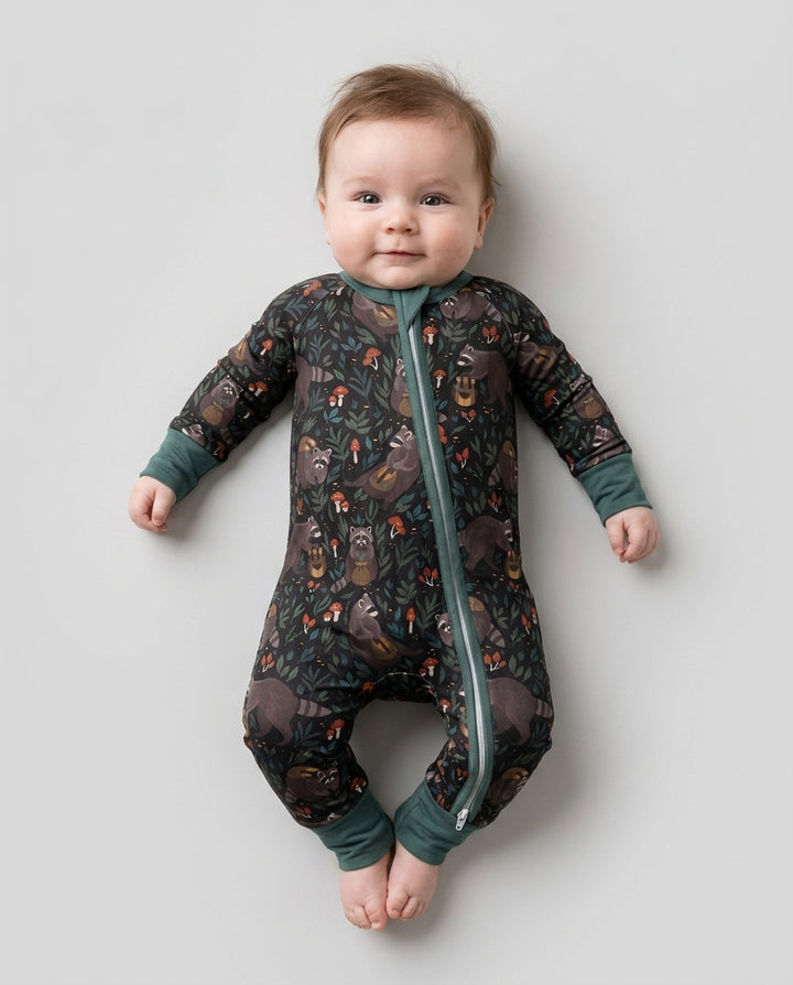 Raccoon And Whimsical Mushroom Bamboo Convertible Zippy