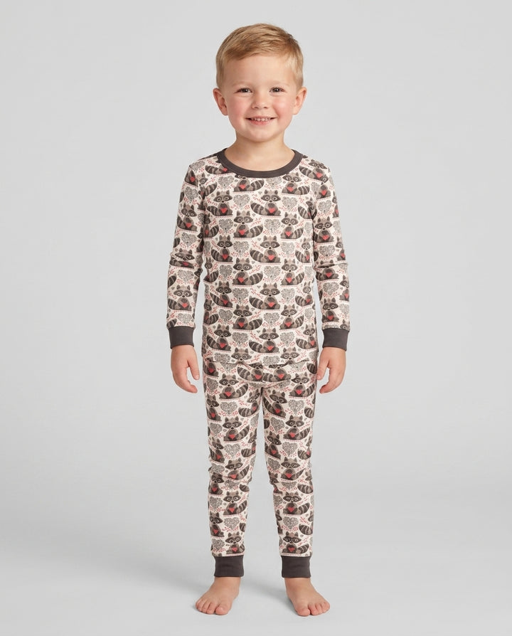 Valentine Raccoon Bamboo Two Piece Long Sleeve Pajama Set